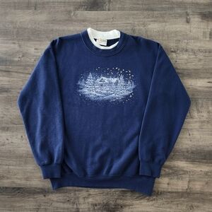 VTG Morning Sun Cabin Graphic Sequin Detailed Long Sleeve Pullover Sweatshirt